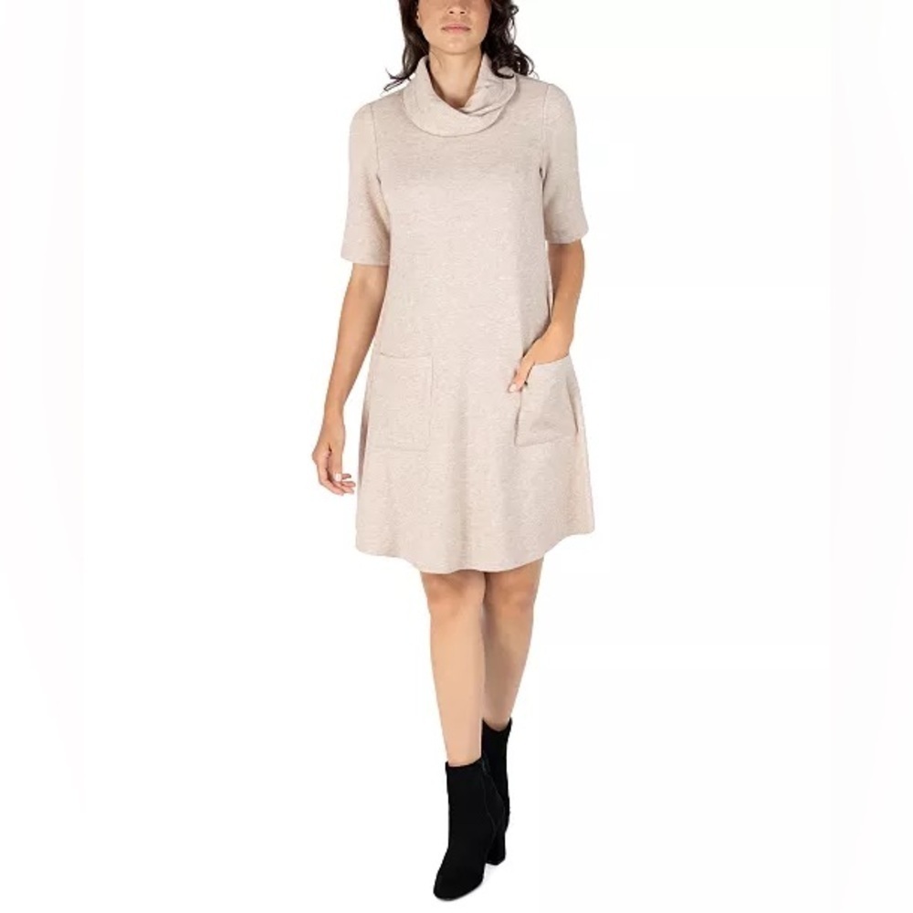 ROBBIE BEE Cream Blend Short Sleeve Cowl Neck Sweater A-LineDress, Sz Medium,GUC - Picture 10 of 10